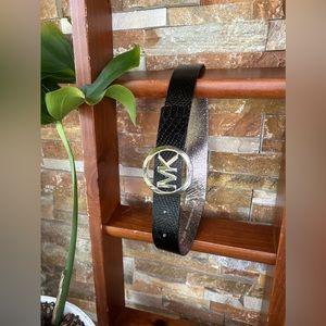 Michael Kors synthetic Black snake print belt with silver MK buckle size XL 33in